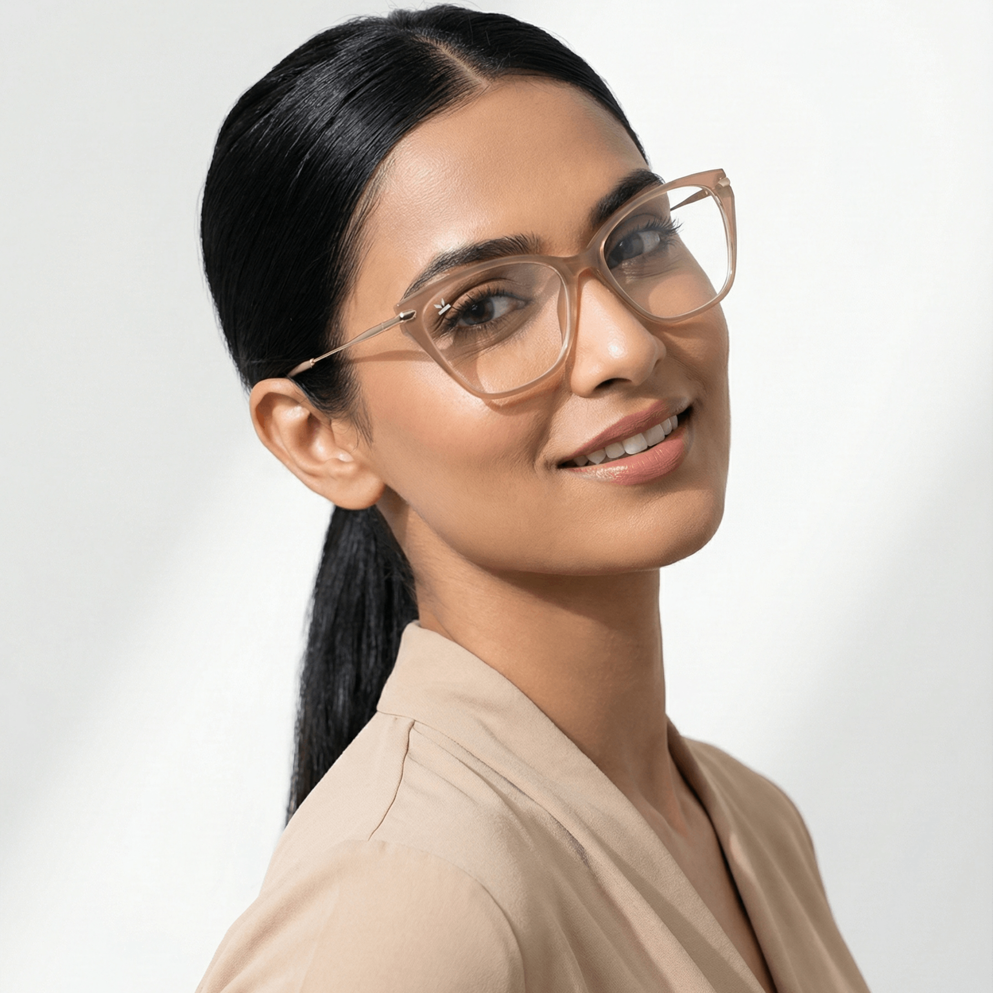 PERKEY Cat Eye Glossy Biege Eyeglass frame For Women - OPTL0023-C4