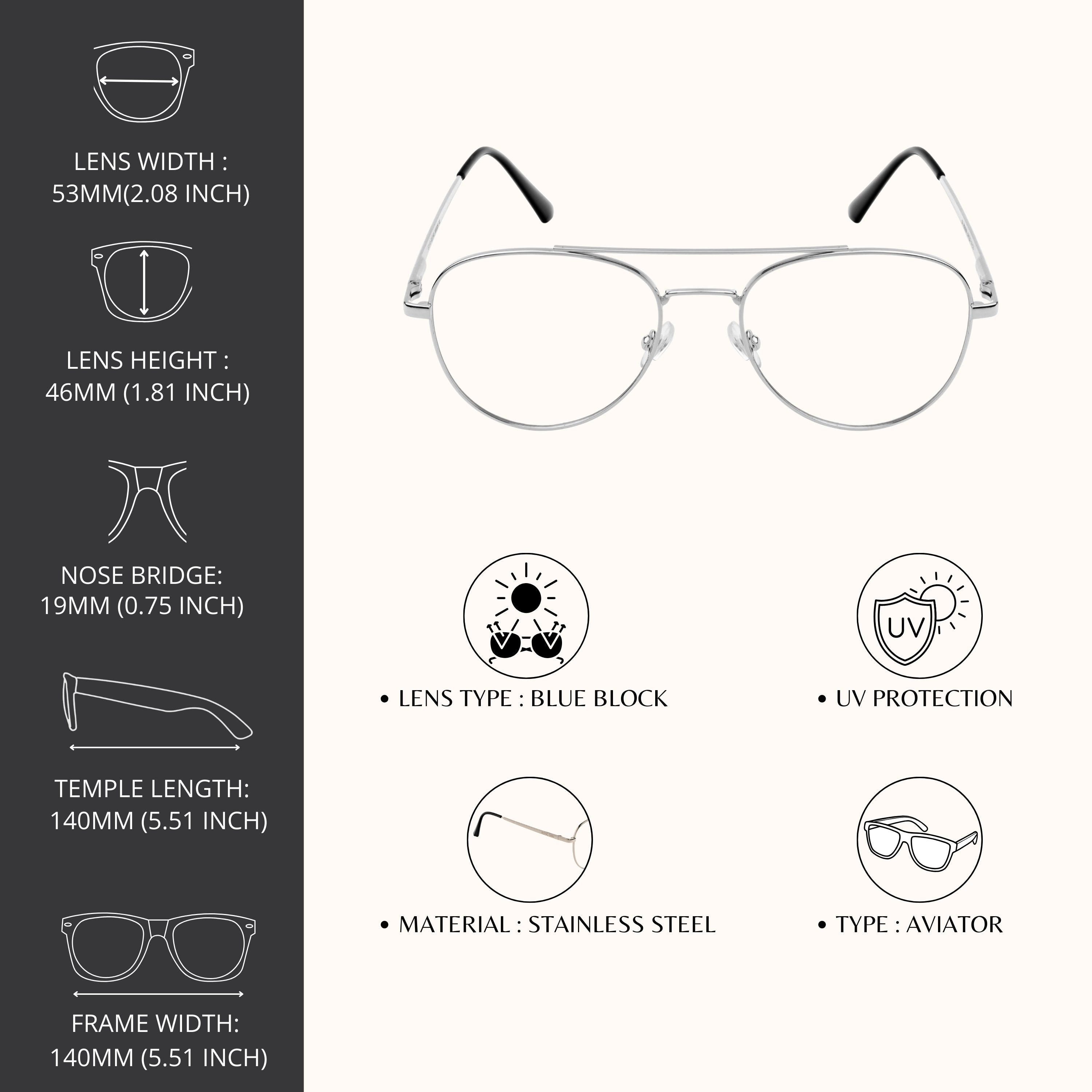 ROYAL SON Blue Block Spectacles Frames for Men and Women – RS5050-C1