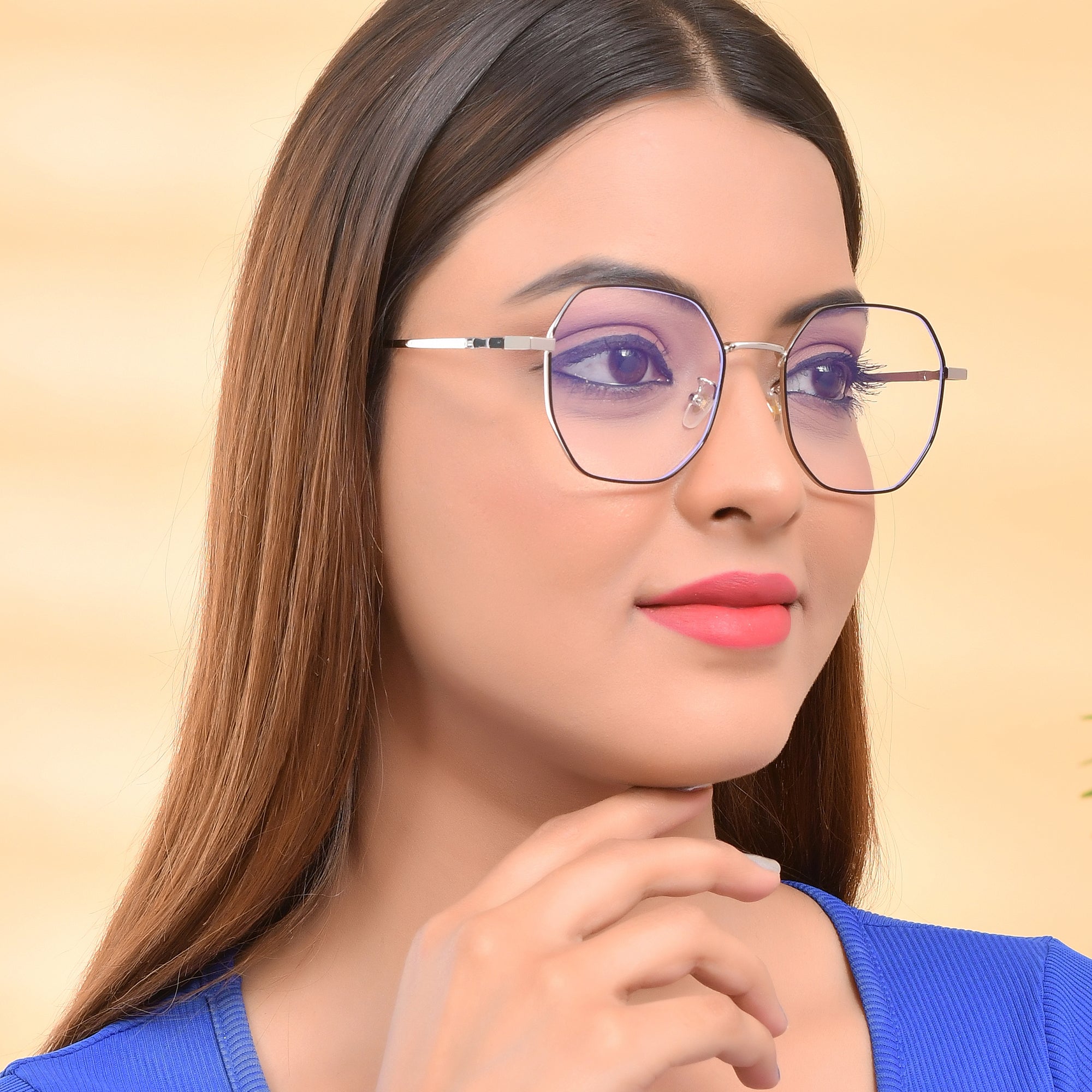 Royal Son Hexagonal Blue Ray Cut Men Women Eye Glasses - SF0019-C2