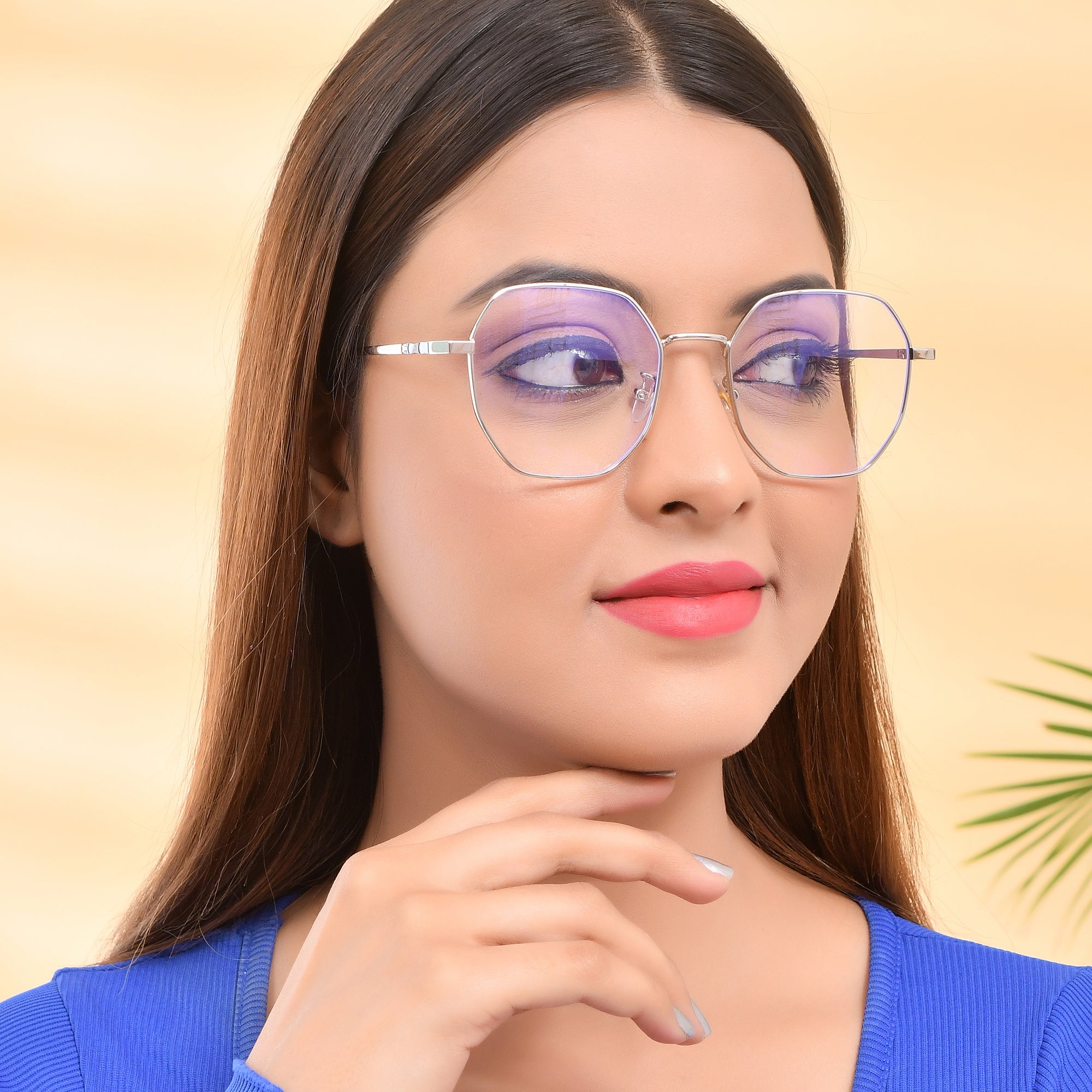 Royal Son Hexagonal Blue Ray Cut Men Women Eye Glasses - SF0019-C3