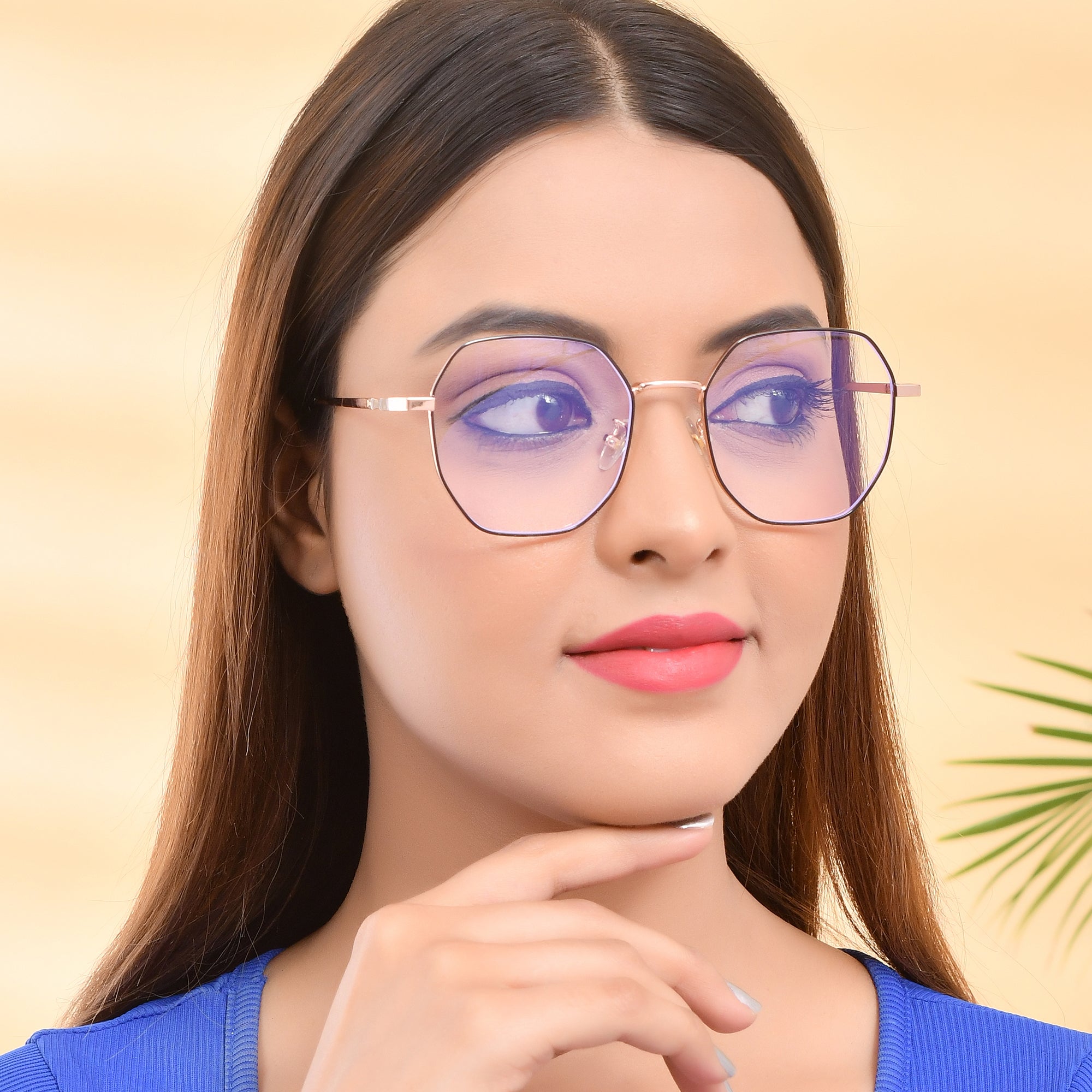 Royal Son Hexagonal Blue Ray Cut Men Women Eye Glasses - SF0019-C4