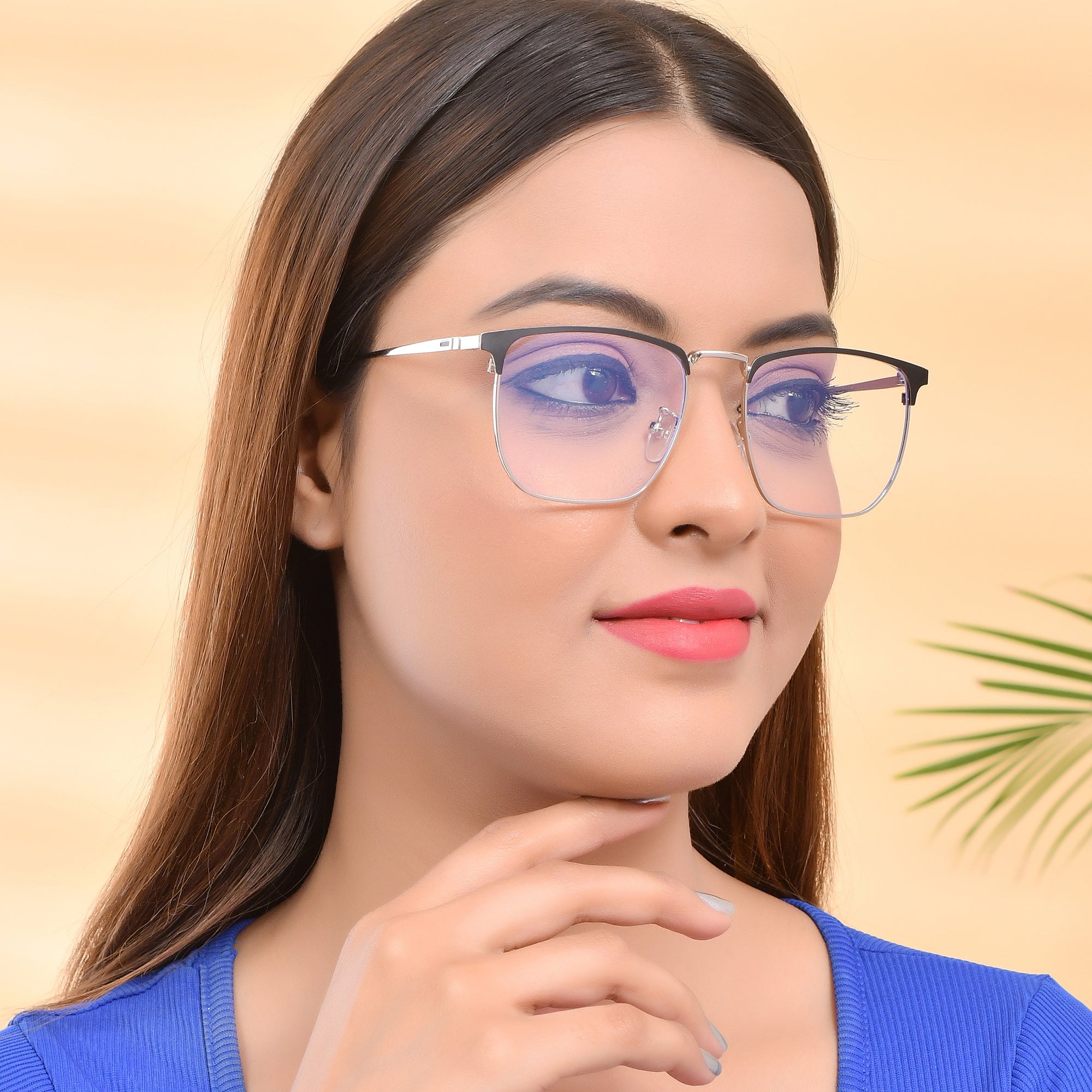 Royal Son Full Rim Black Silver Blue Cut Anti glare Eye Protection Specs Men Women - SF0086-C2