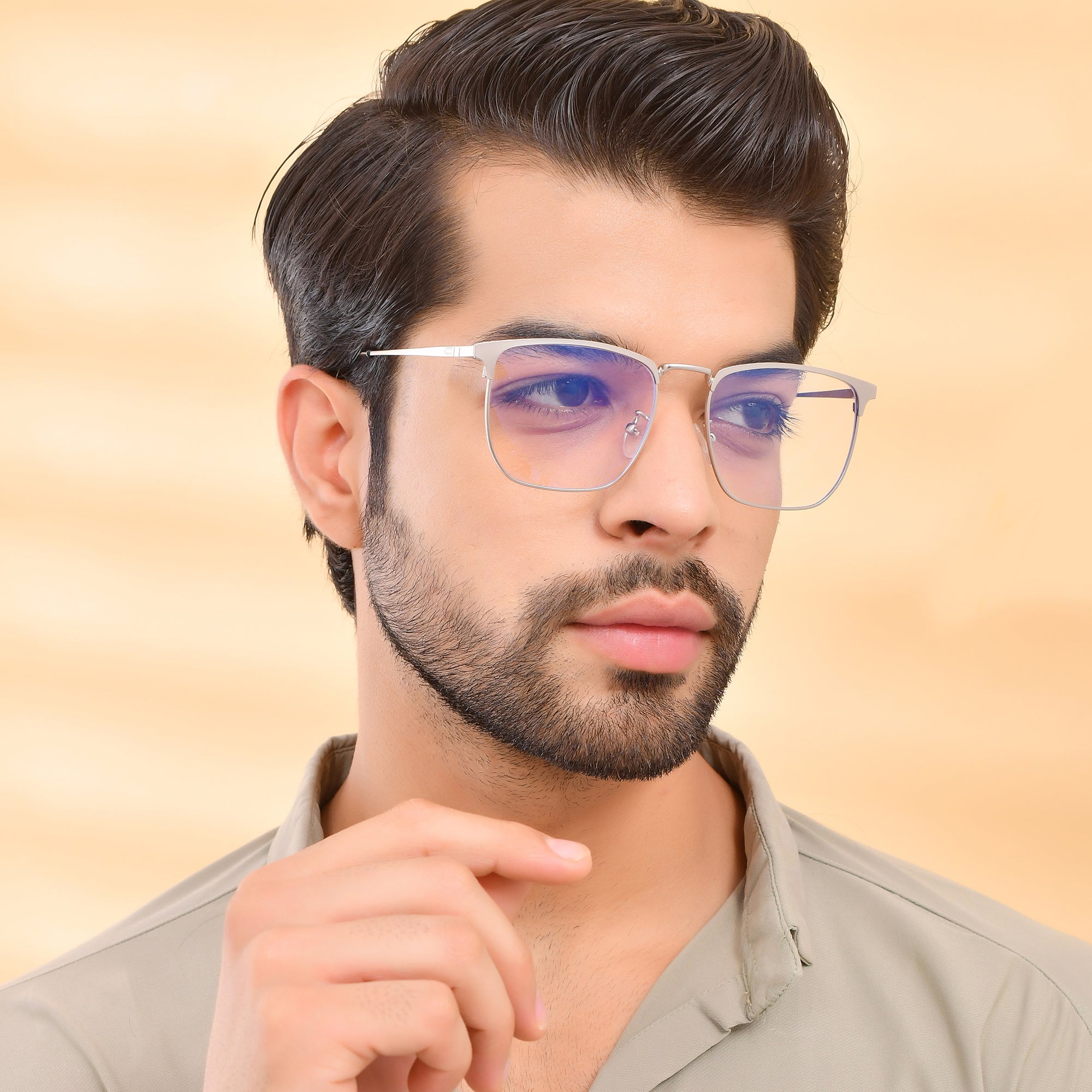 Royal Son Square Matte Silver Computer Glasses  Men Women - SF0086-C3
