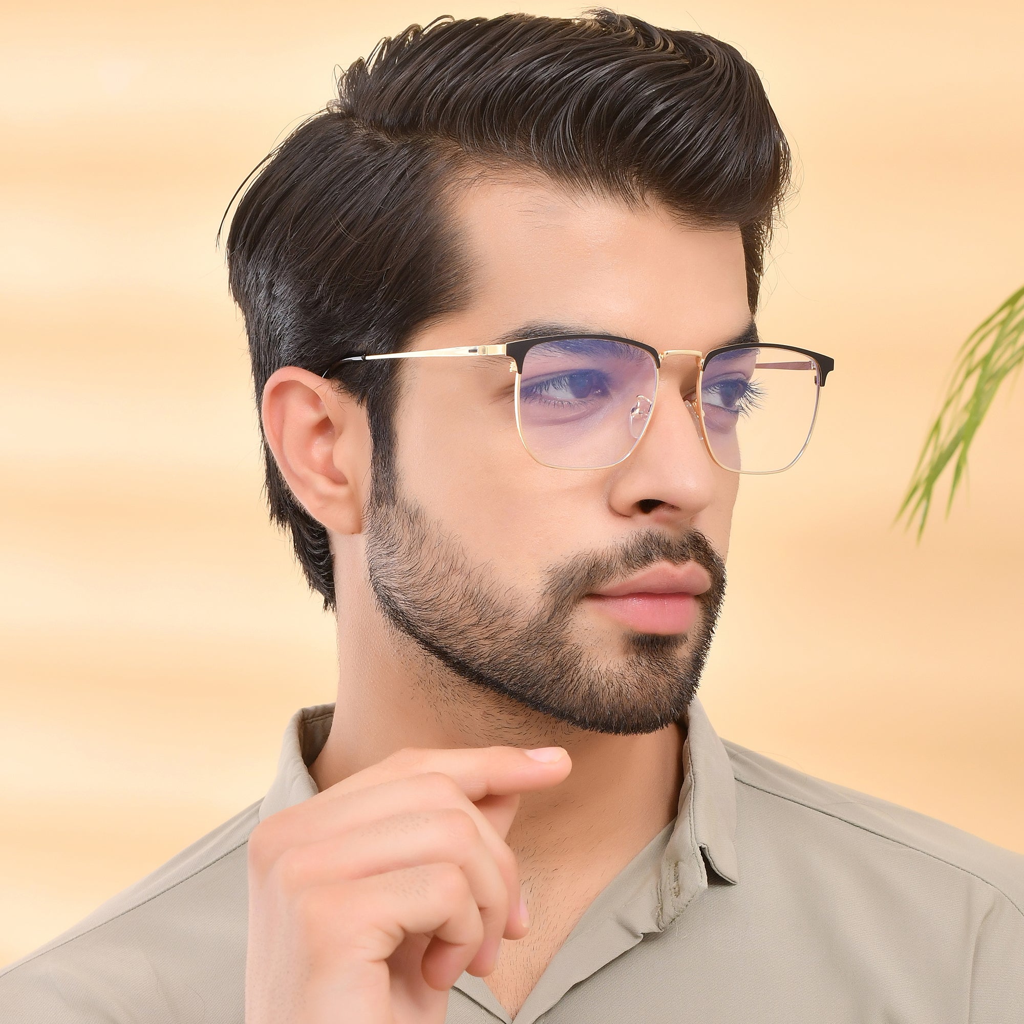 Royal Son Full Rim Black Gold Anti glare Blue Cut Spectacles Frames Men Women - SF0086-C4