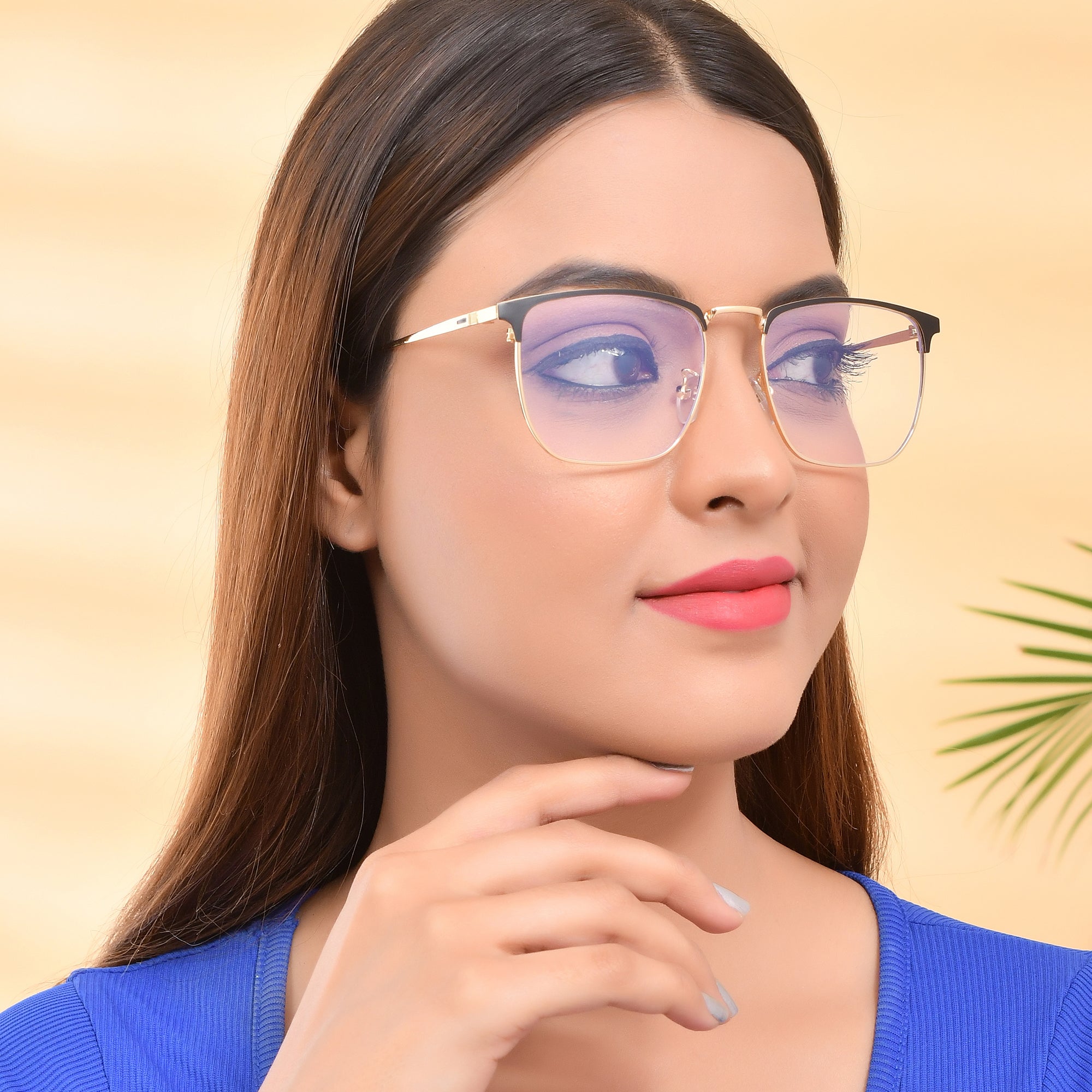 Royal Son Full Rim Black Gold Anti glare Blue Cut Spectacles Frames Men Women - SF0086-C4