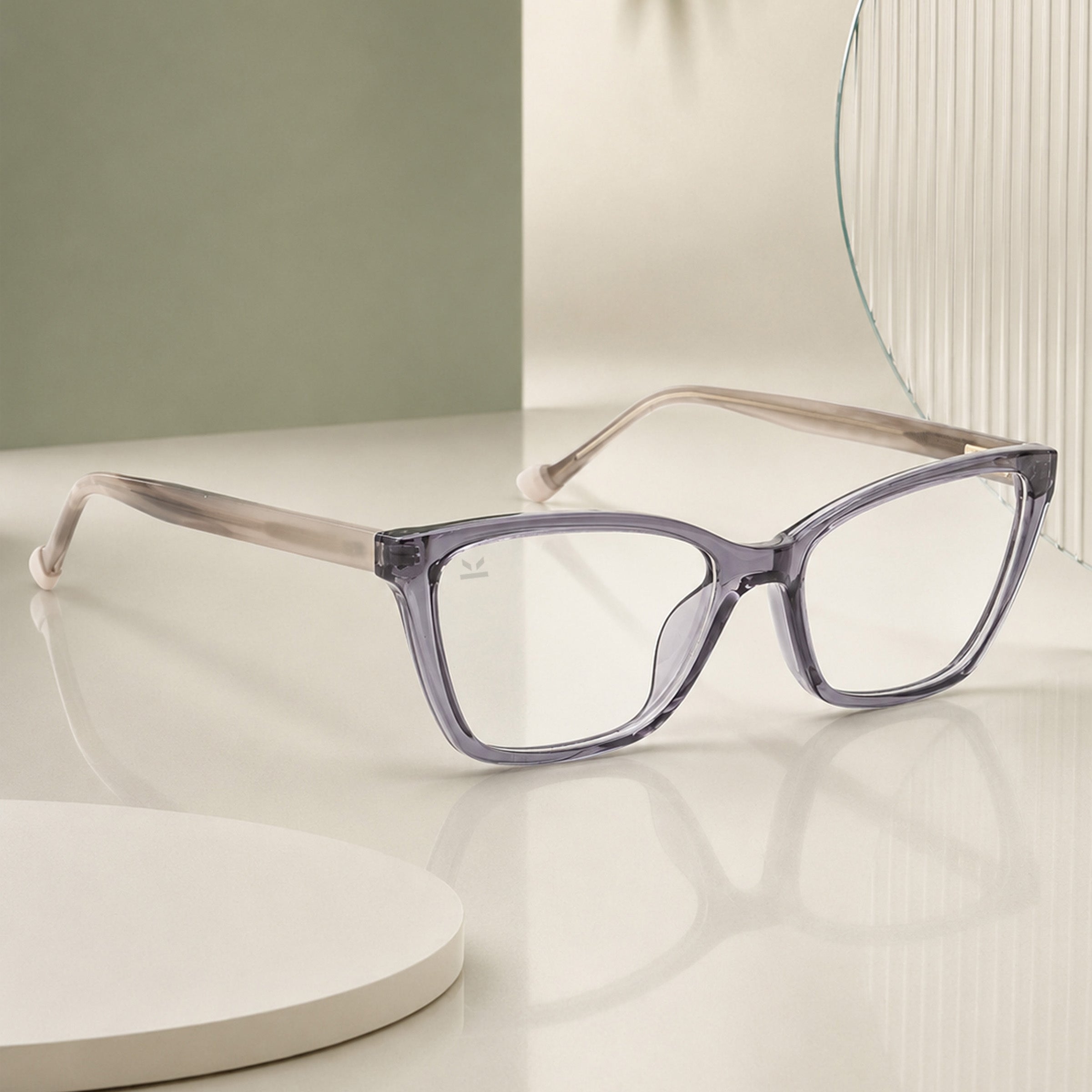 PERKEY Full Rim Soft Cat Eye Shiny Grey Spectacle Frames For Women - OPTL0021-C2