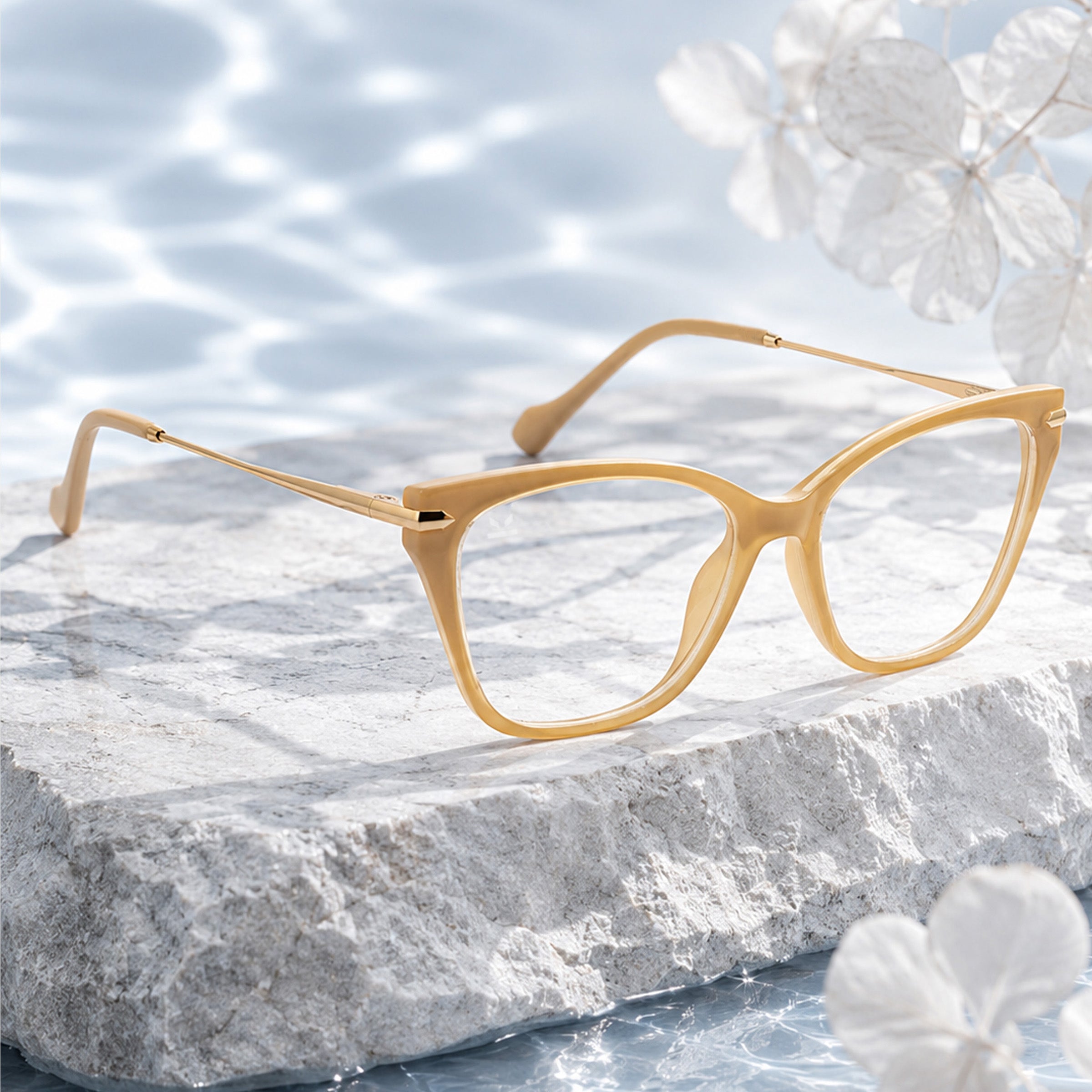 PERKEY Cat Eye Glossy Biege Eyeglass frame For Women - OPTL0023-C4