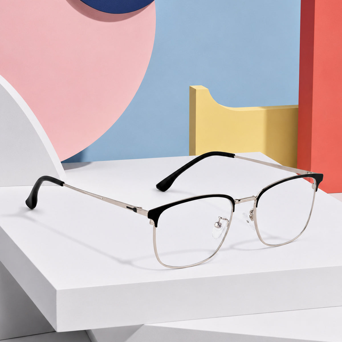 Royal Son Square Black Silver Blue Light Blocking Eyeglasses Men Women - SF0087-C3