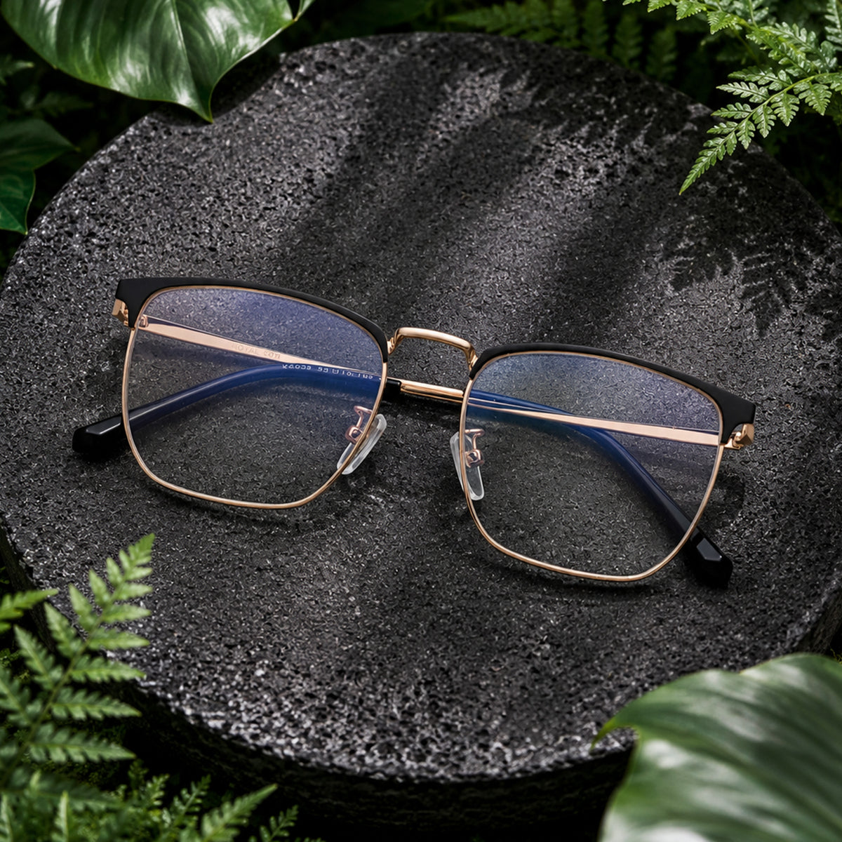 Royal Son Full Rim Black Gold Anti glare Blue Cut Spectacles Frames Men Women - SF0086-C4