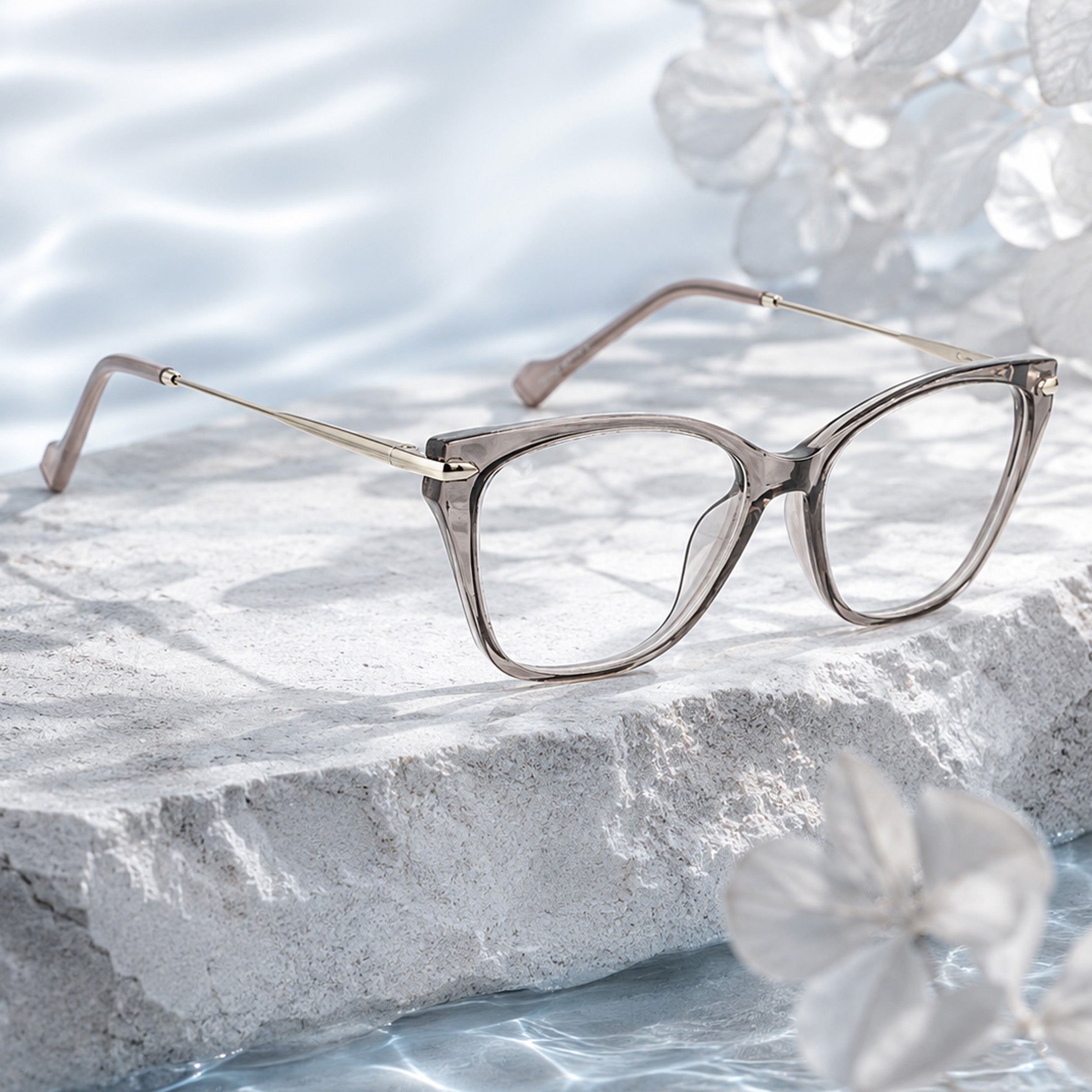 PERKEY Full Rim Cat Eye Transparent Grey Eyeglass Frame For Women - OPTL0023-C2