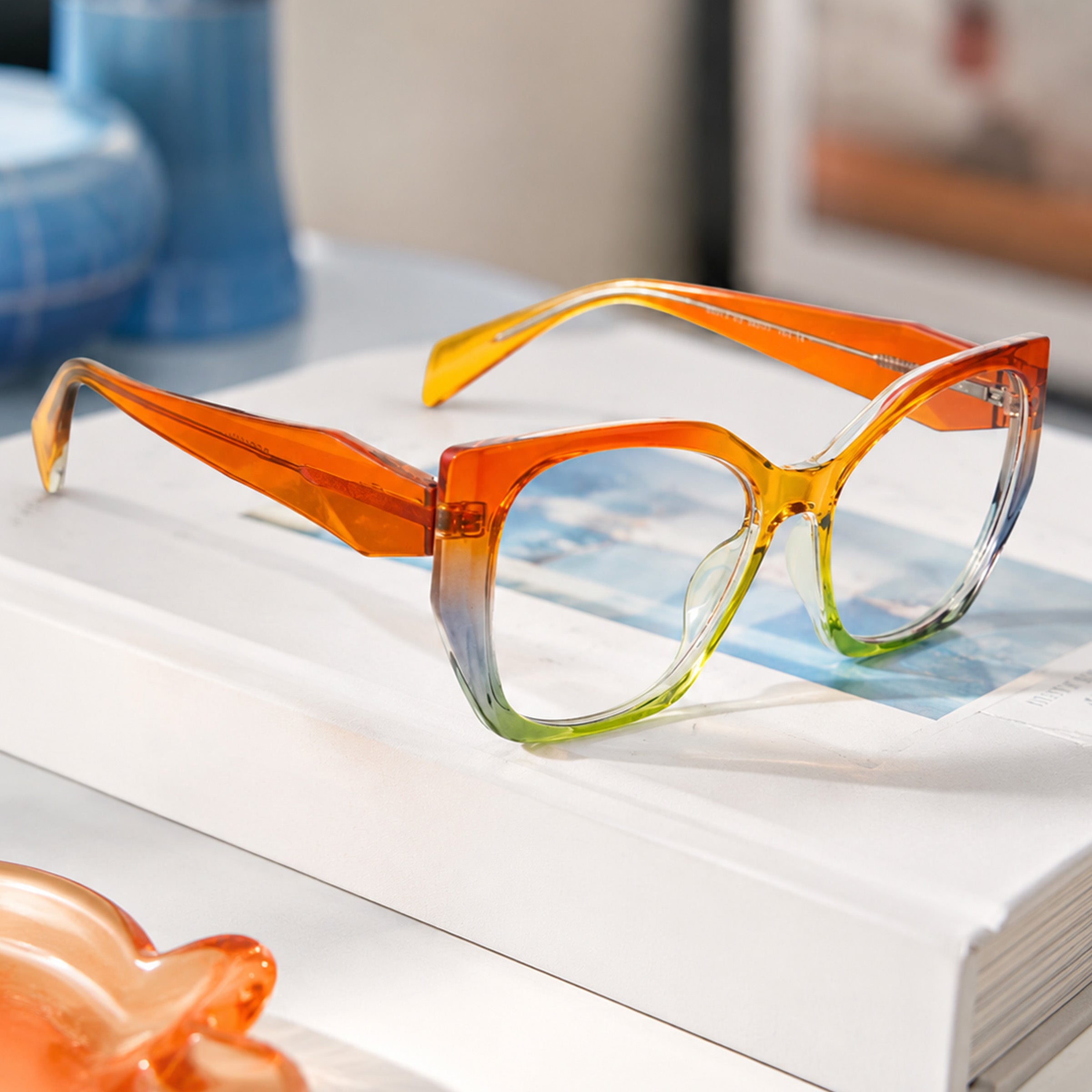 PERKEY Full Rim Cat Eye-Oversized Transparent Computer Blue Cut Spectacles Frames Men Women - OPTL0012-C5