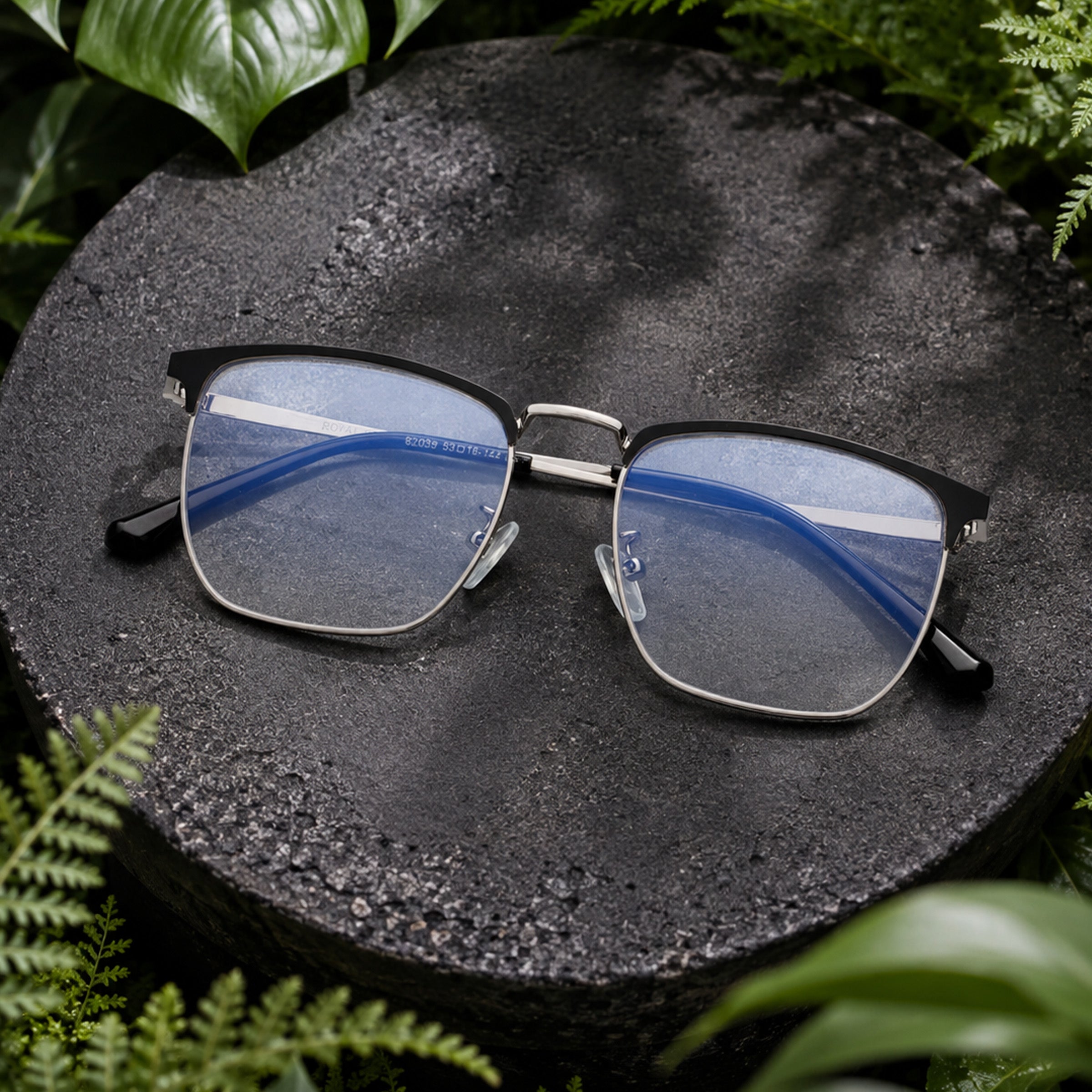Royal Son Full Rim Black Silver Blue Cut Anti glare Eye Protection Specs Men Women - SF0086-C2