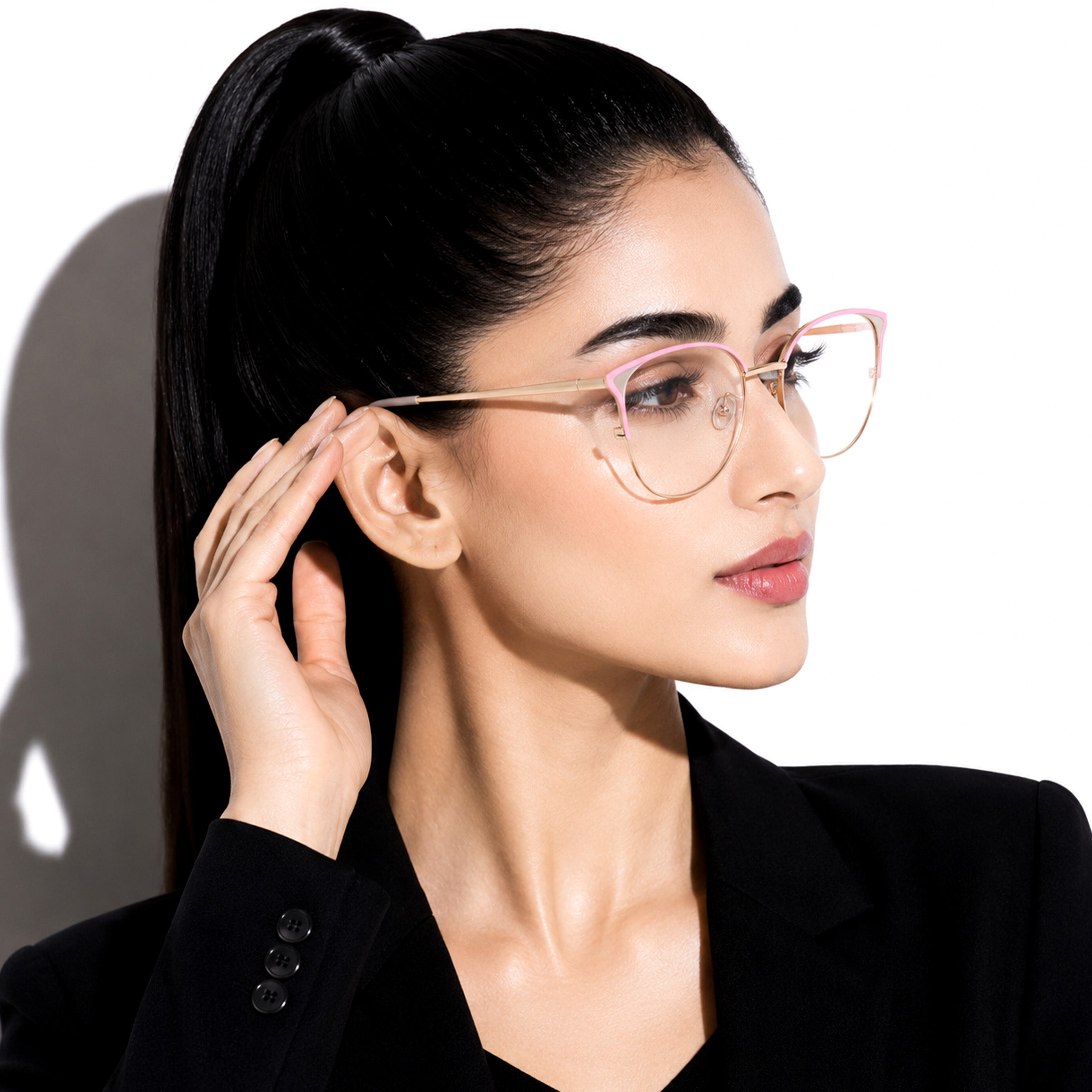 Royal Son Half Rim Pink Gold Anti glare Blue Cut Spectacles Frames Women - SF0084-C4