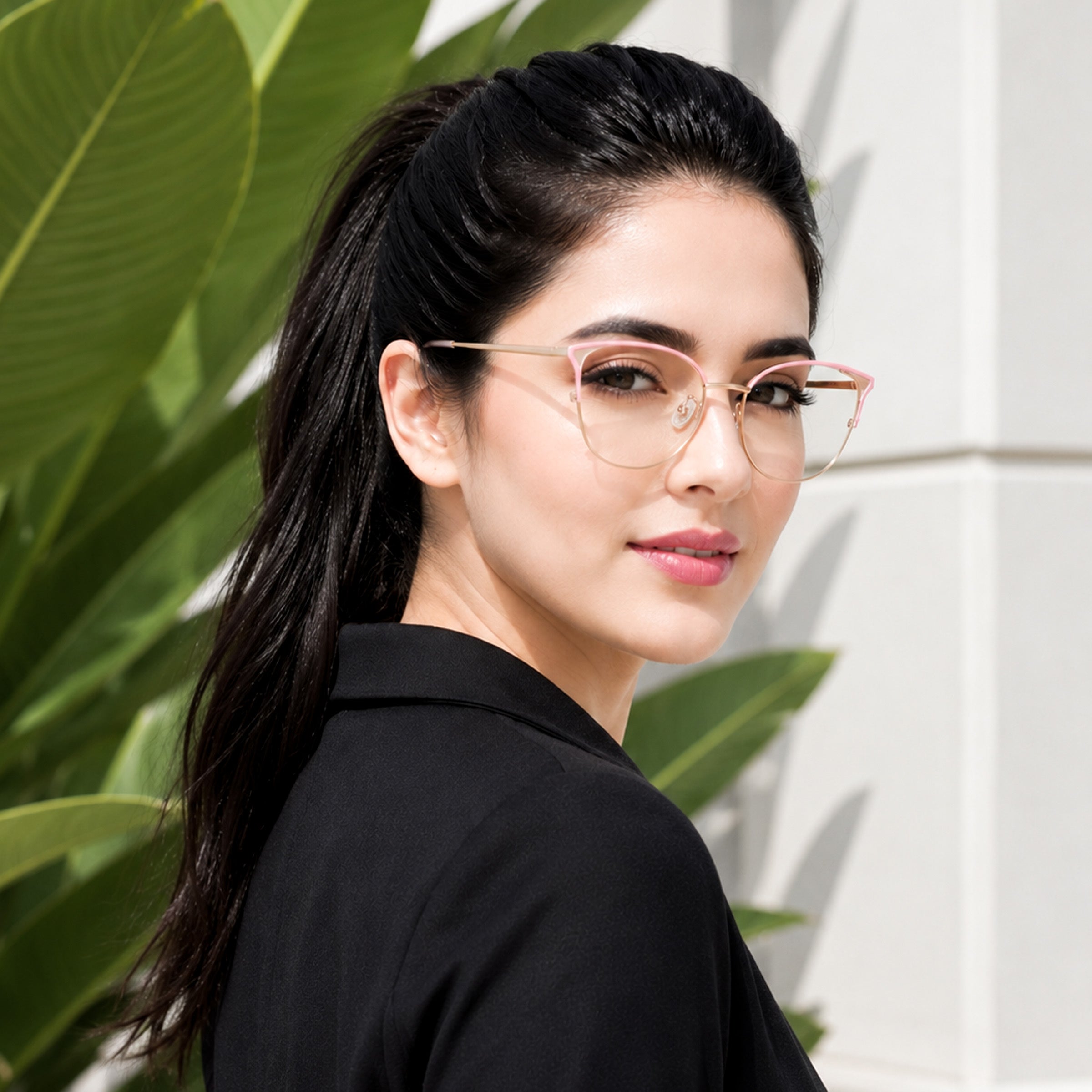 Royal Son Half Rim Pink Gold Anti glare Blue Cut Spectacles Frames Women - SF0084-C4