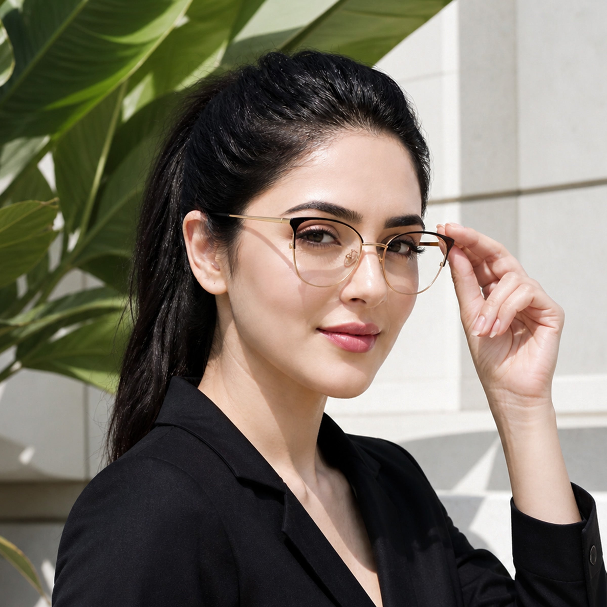 Royal Son Cat Eye Black Gold Spectacles Frames Women - SF0084-C1