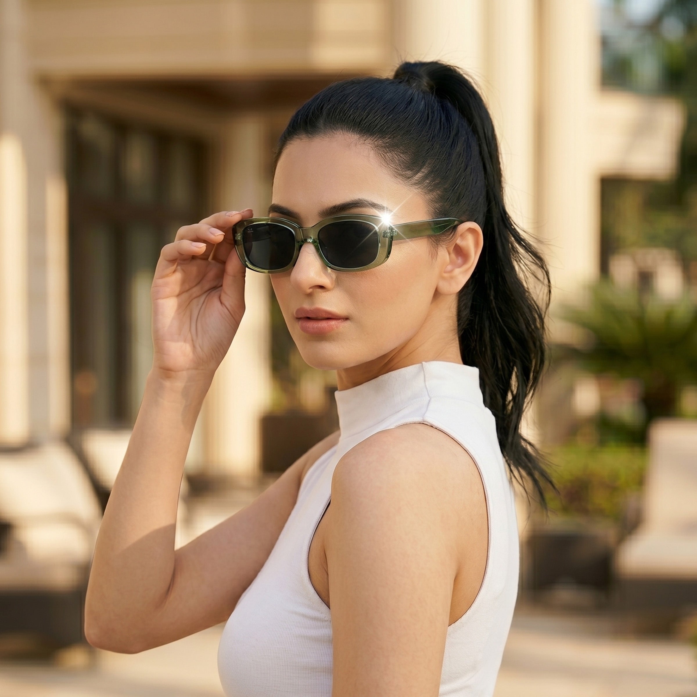 PERKEY 100% UV Protected Rectangle Shades For Women - PRKY0019-C2