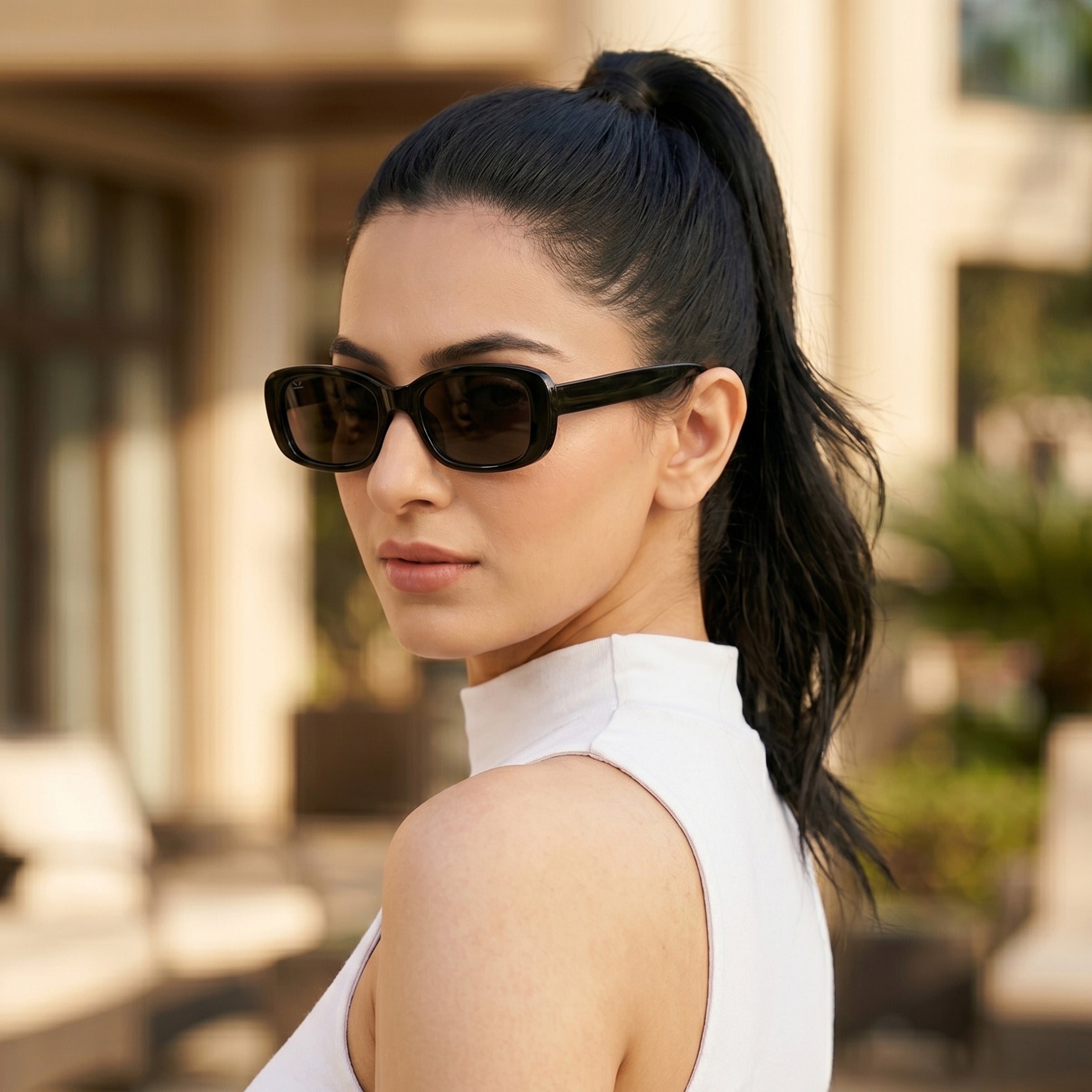 PERKEY 100% UV Protected Rectangle Sunglasses For Women - PRKY0019-C1