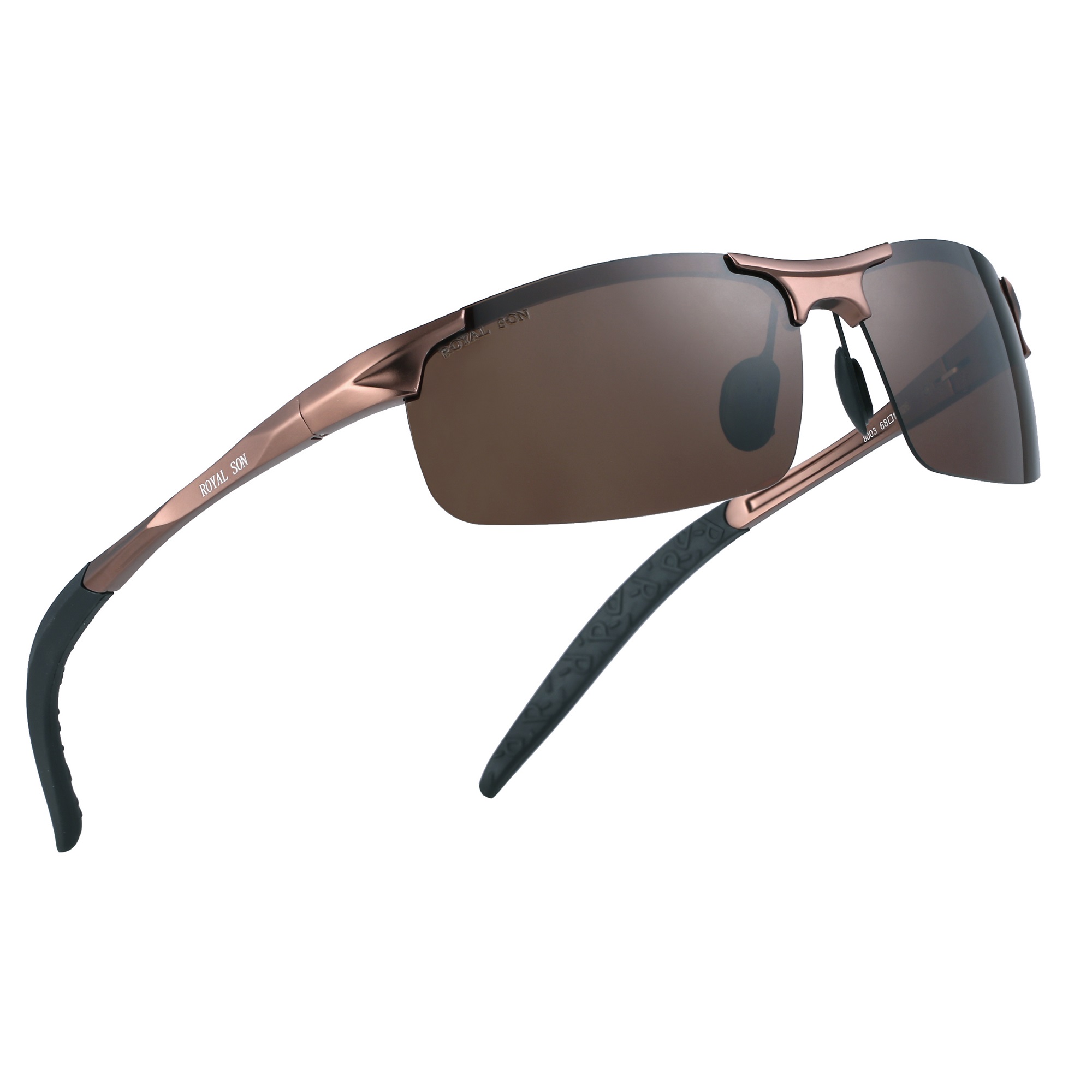 Royal Son Rimless HD Polarized Aluminium Sports Men Sunglasses - Brown