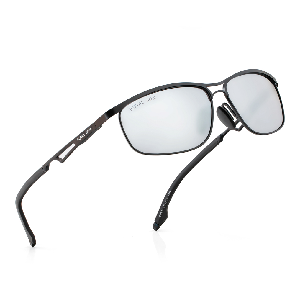 Royal Son Men Wrap Around Polarized UV Protection Sunglasses Silver  Mirrored Lens (Medium)-CHI00109-C4