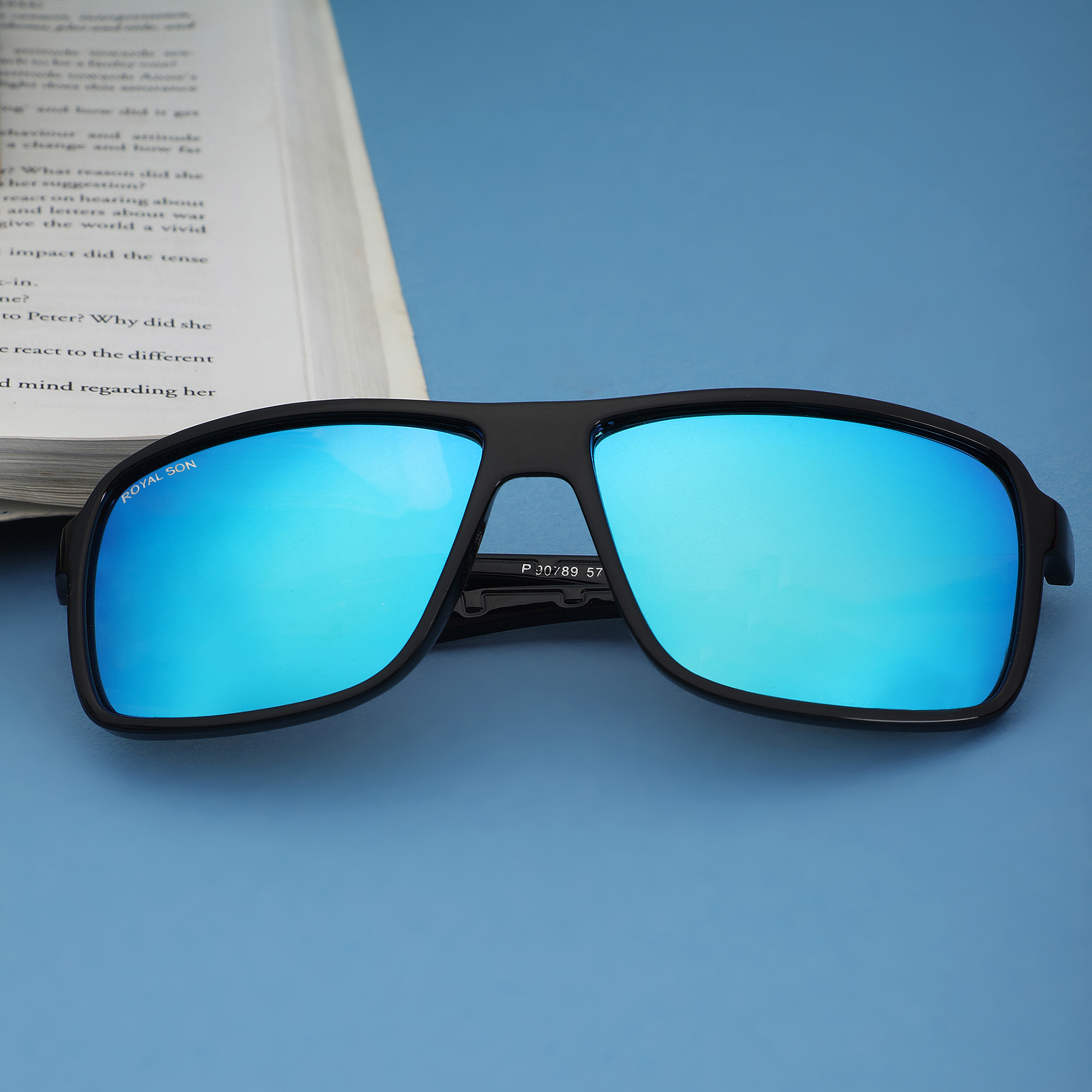 Royal Son Polarized Rectangular Sunglasses for Men Stylish - Blue Mirror