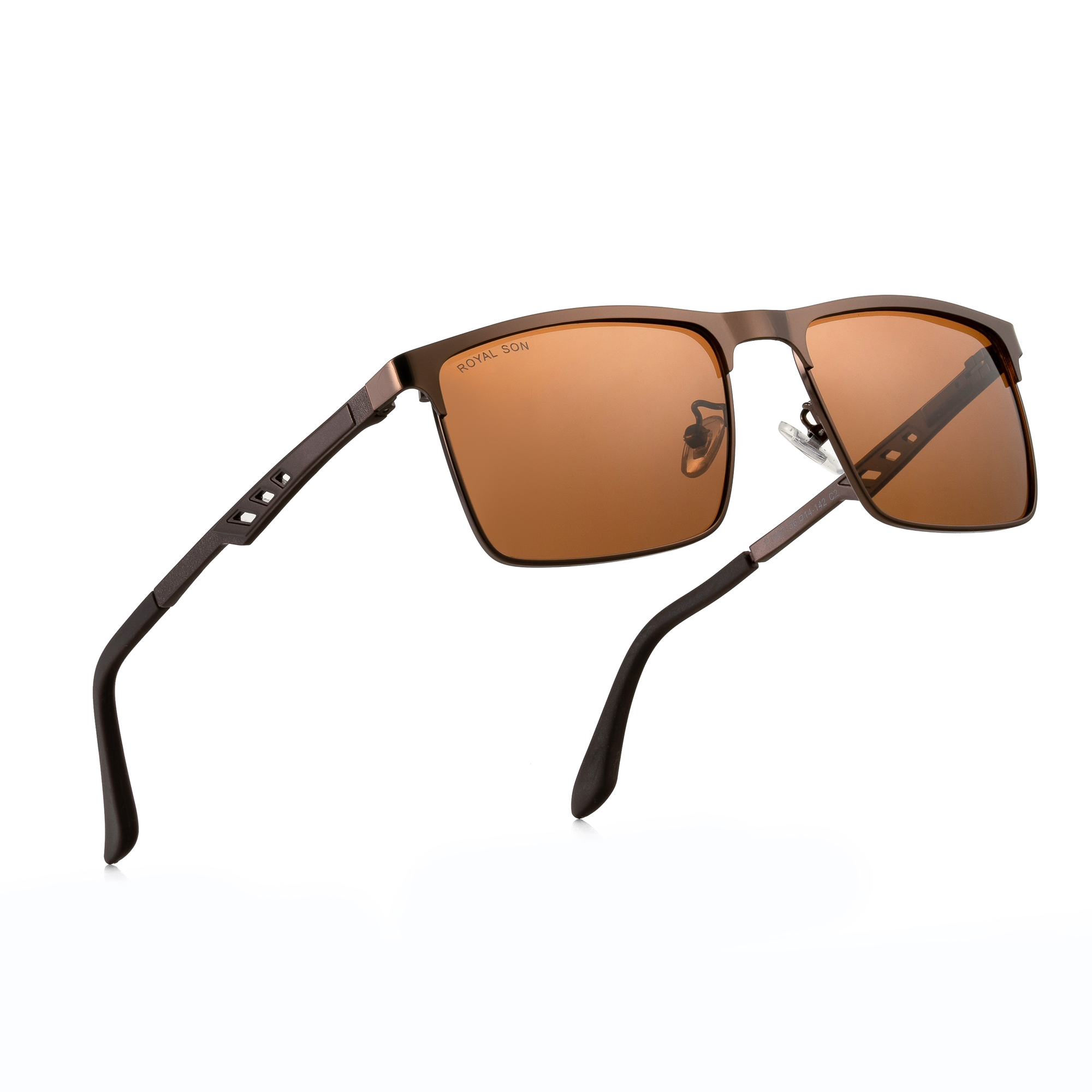 Royal Son Rectangle Fashion Brown Metal Sunglasses For Men Eyewear Polarized Uv Protection